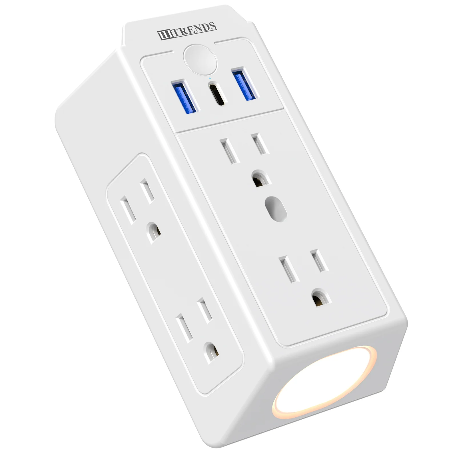 Wall Socket 6AC Outlet Extender with 2 USB Type C Fast Charge US Canada Mexico Plug Multi Plug Adapter with Night Light