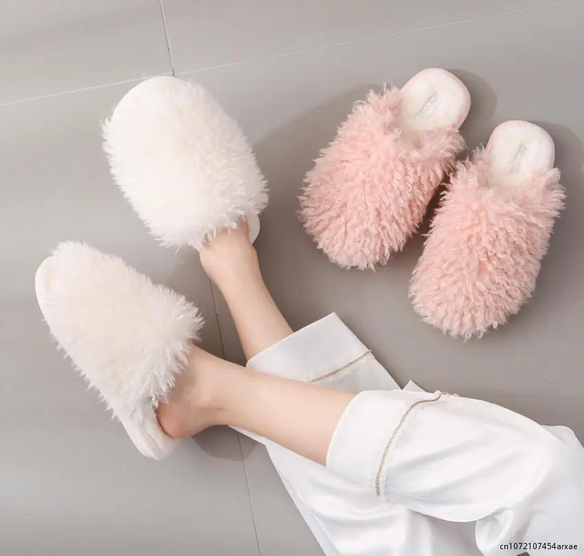 2023 Women Plush Slippers Comfortable Indoor Floor Slippers Leather and Fur Integrated Fur Slippers Indoor Floor New Winter 2023