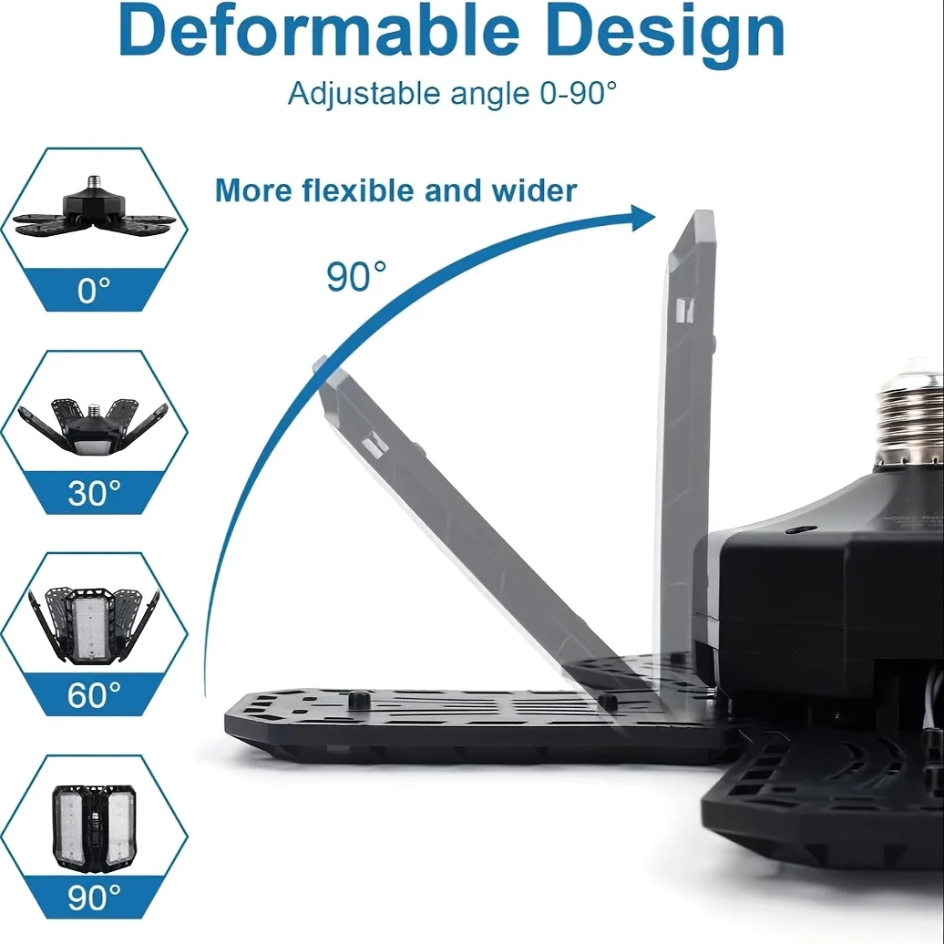 1/2 pièces LED lumières de Garage avec 5 + 1 panneaux réglables E26/E27 plafonnier déformable 6500K LED magasin lumière pour sous-sol Garage