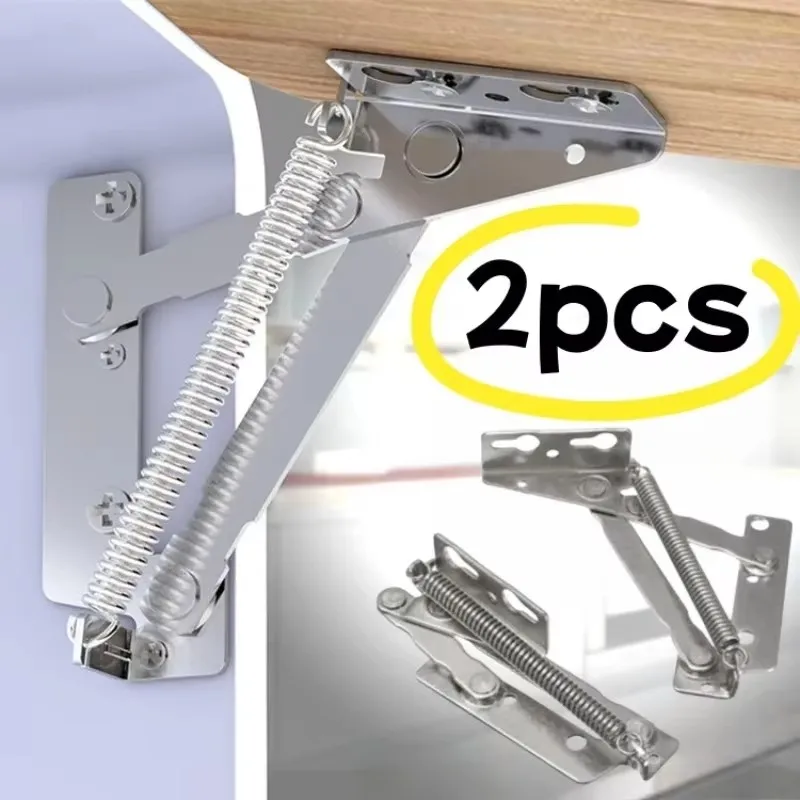 2pcs 80 degree Sprung Hinges Cabinet Door Lift Up Stay Flap Top Support Cupboard Kitchen Furniture Foldable Lifting Bracket