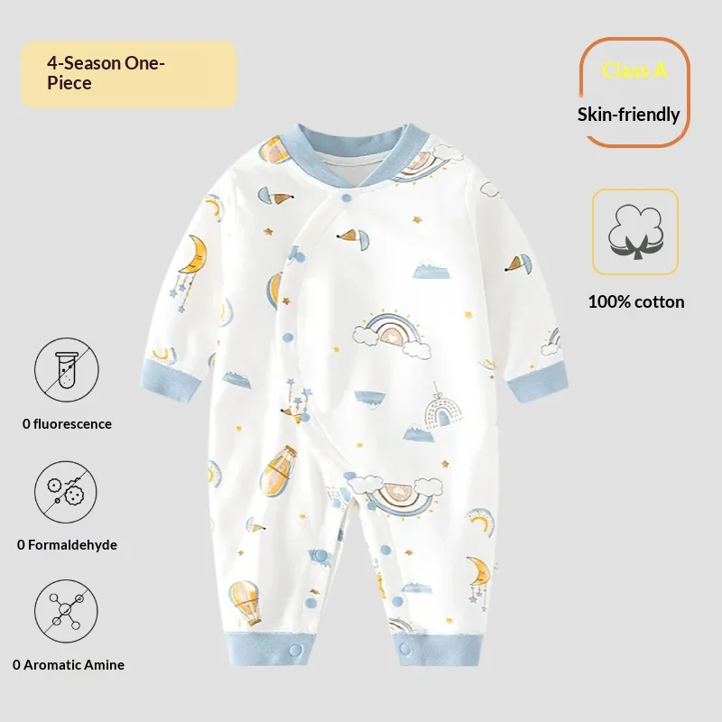 

Комбинезон-слип из чистого хлопка для младенцев, весна-осень, с боковой застежкой, мягкий, с полным принтом, облегающий, удобный