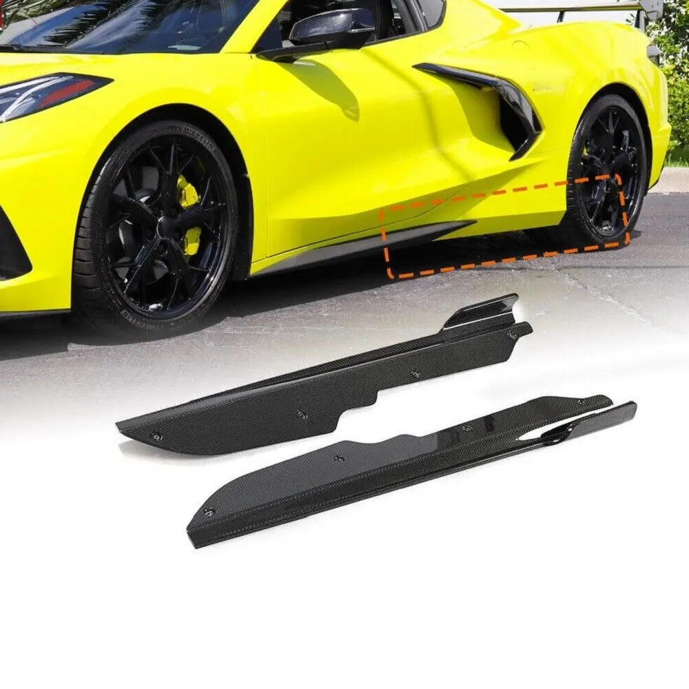 Carbon Fiber Car Side Skirts Extension Lips For Chevrolet Corvette C8 20-23