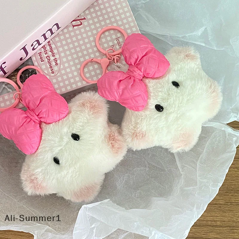 【E】Kawii Squeak Bow Star Plüsch-Schlüsselanhänger, niedlicher gefüllter Pentagramm-Puppen-Anhänger, Schlüsselanhänger, Tasche, Dekoration, Plüschtiere für Mädchen, Geschenke