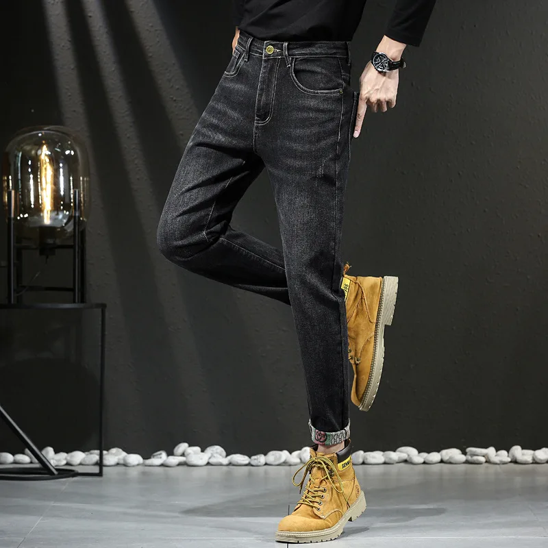 Celana Jeans Musim Semi dan Gugur, Celana Jeans Pria Bordir Elastis Slim Fit, Celana Jeans Dewasa Pria Elegan Nyaman Longgar Kelas Atas