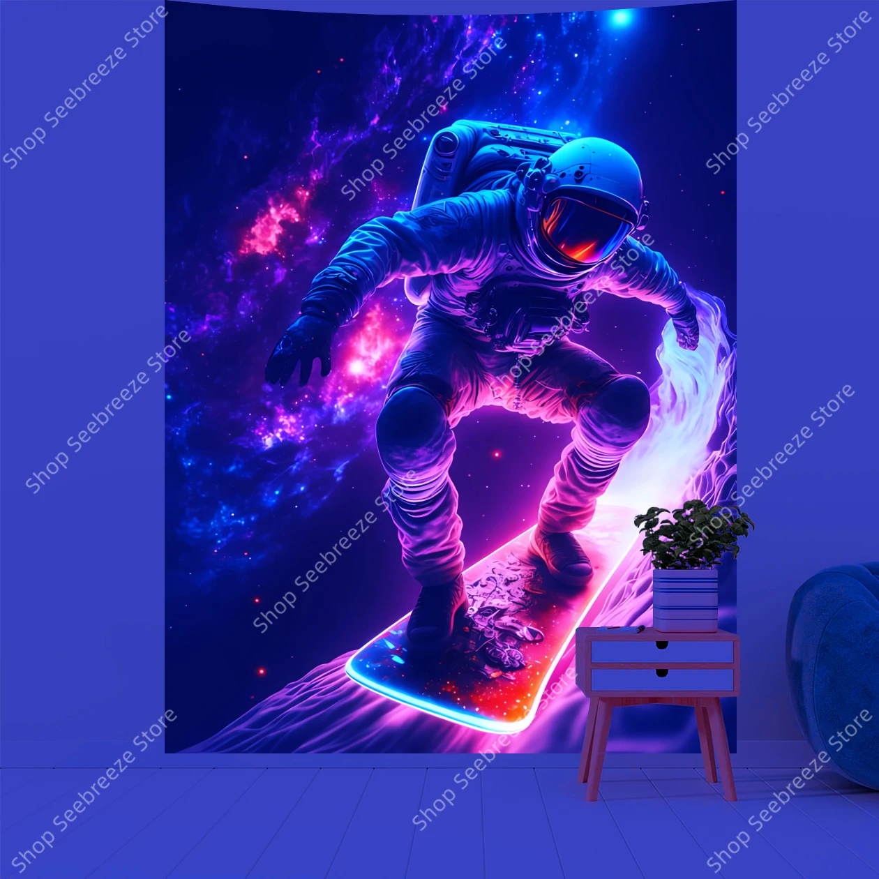 Astronaut Funny Tapestry Galaxy Space Pilot UV Reactive Tapestries Hippie Boho Room Decor Aesthetic Psychedelic Home Wall Decor