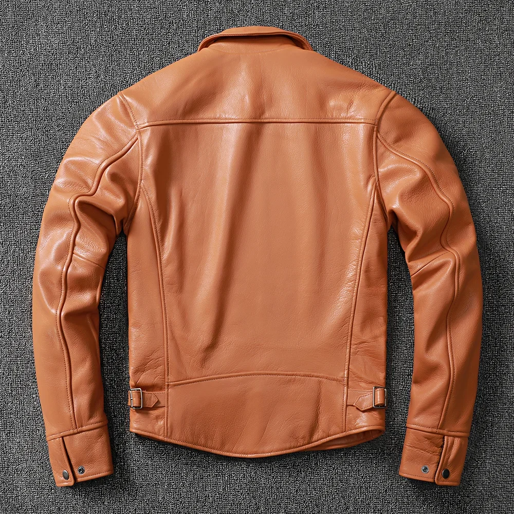 Fashion Color Vegetable Tanned Cow Leather Coat Men's Top Layer 100% Cowhide Short Dovetail Leather Jacket Male Skin Clothes