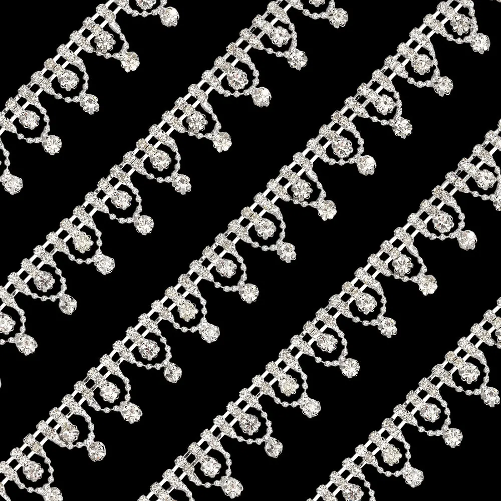 1Yard 2cm Wide Rhinestone Fringe Trim Lace Tassel Chain Rhinestone Applique for Sewing Crafts Wedding Dress Clothing Accessories