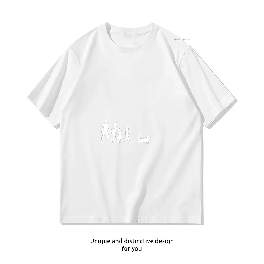 Family Walk Pet Companion  Casual Cotton Short Sleeve Tee for Men Women