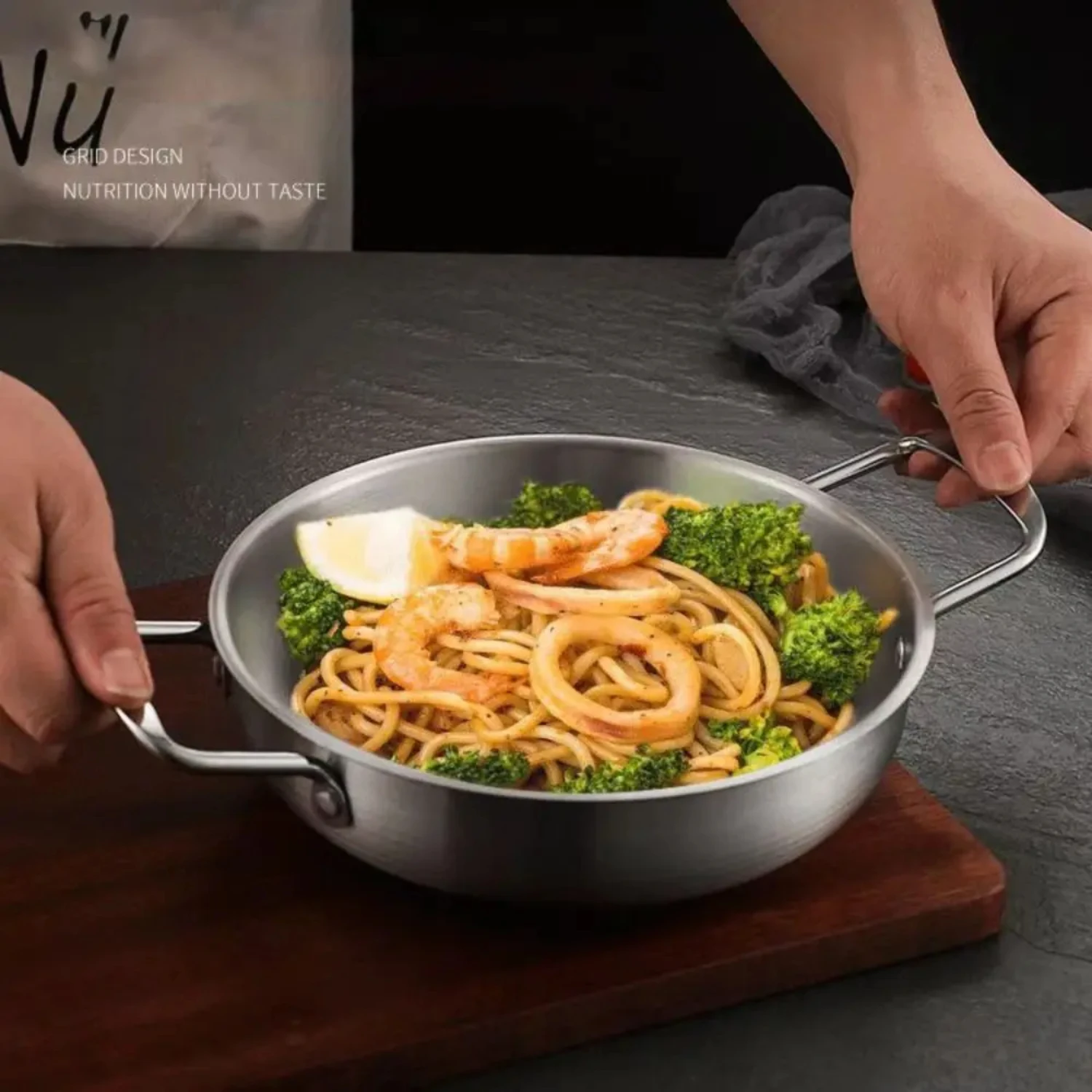 Stainless Steel Seafood Rice Pot  Cooking Paella Pan Picnic Snack Plates Cookware Saucepan Dry Pots with Handle  Kitchen