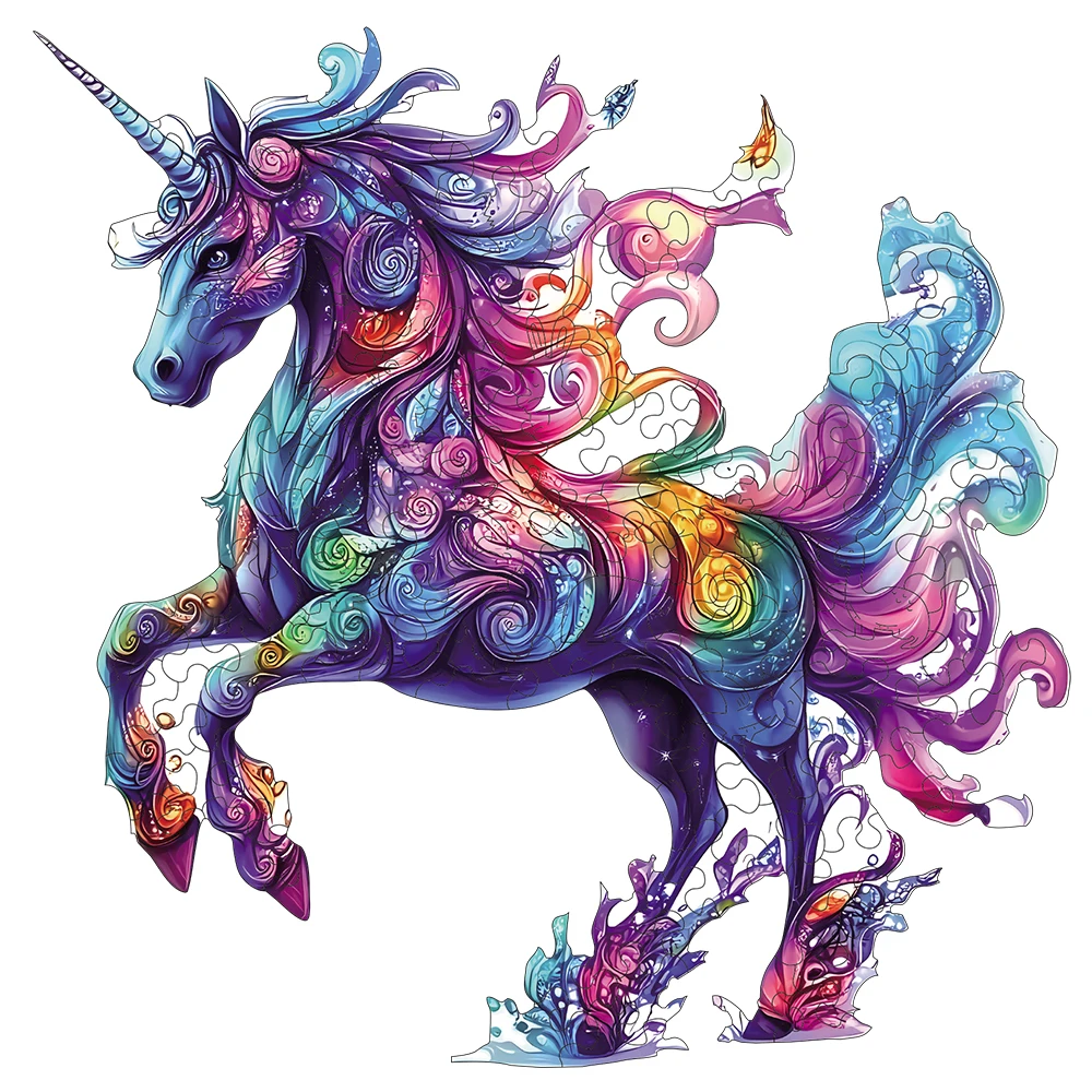 Unicorn Wooden Puzzle, Unique Shaped Pieces Wooden Jigsaw Puzzles for Adults, Ghristmas Gift Family Game Home Decor