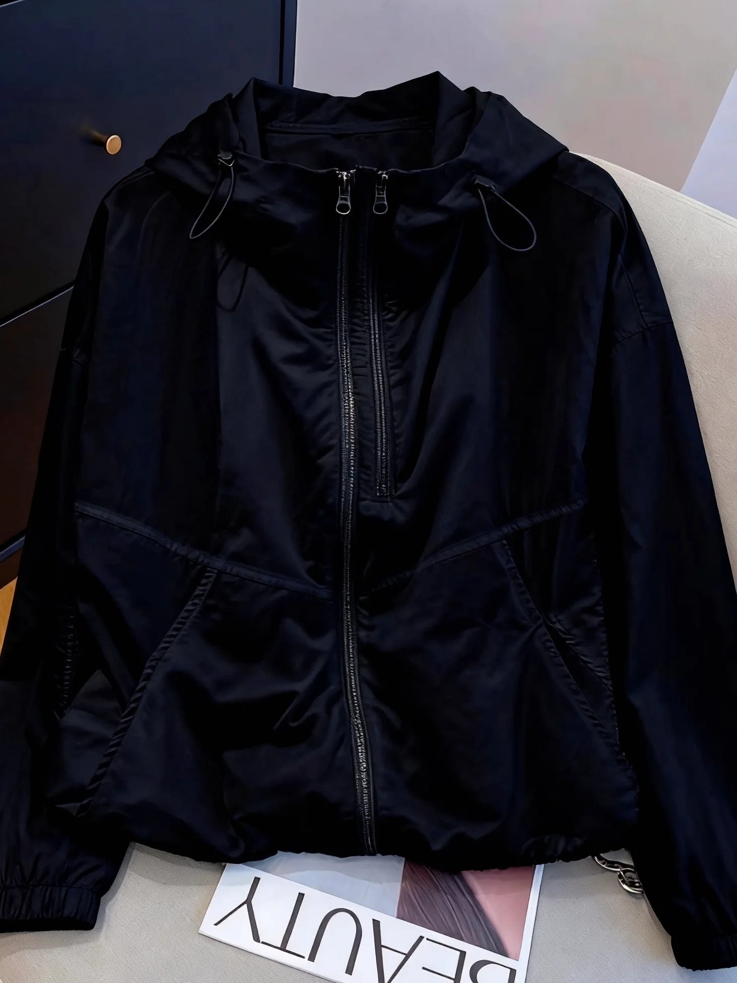 

Mint Green Double Zipper Hooded Women's Lightweight Breathable Casual Short Outerwear Spring Summer Fashion Outerwear
