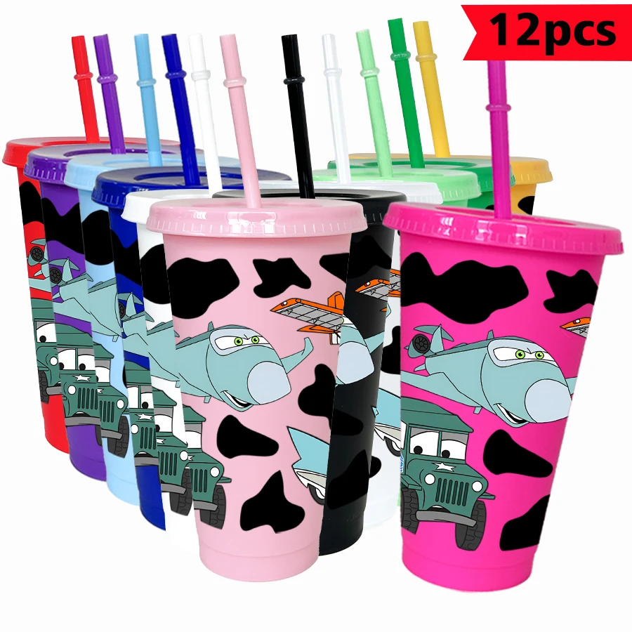 12pcs/pack Disney,Cars,Minnie Ears 26oz Color Plastic Tumbler Birthday Party Drinking Utensils Juice Coffee Mug