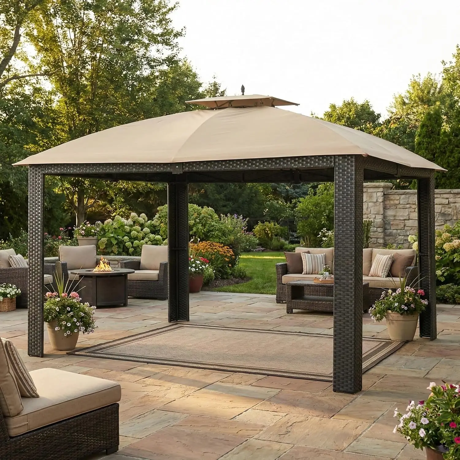 Reinforced RipLock 350 Gazebo Canopy Top Cover 10x12ft for Wicker Patio Outdoor Shelter Beige, Customized