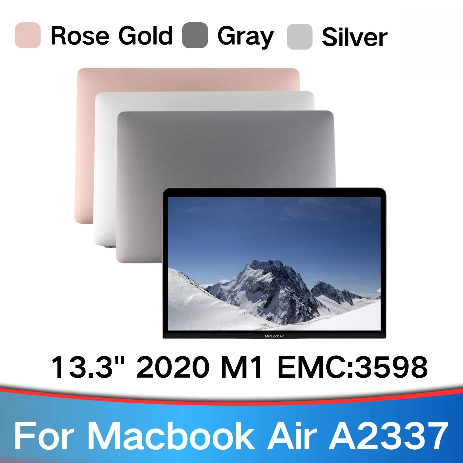 

Для MacBook Air A2337 2020 M1 Сменный ЖК-экран в сборе EMC: 3598 Space Grey/розовое золото/серебро