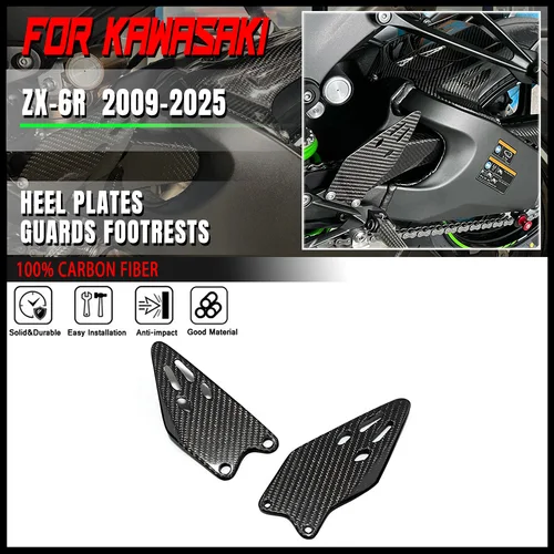 Para KAWASAKI ZX-6R ZX6R 636 2009-2024 2025 protectores de talón de pie trasero de fibra de carbono accesorios de motocicleta Protector de ala de reposapiés