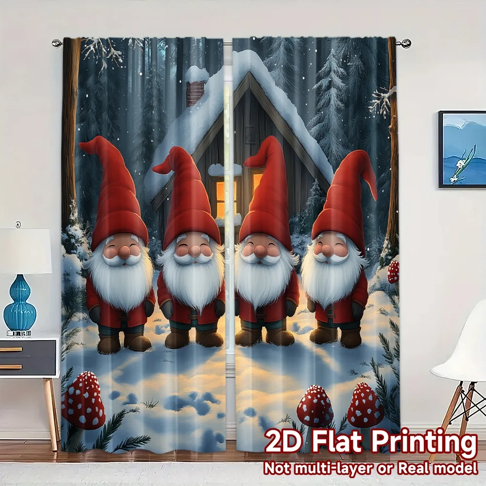 

2pcs,Curtains Cute Gnomes Winter Forest Scene (2) Chic Window Curtain Versatile Fabric Curtains Decorations For Home for Bedroom