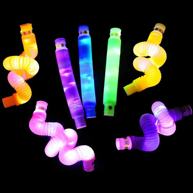 LED Luminous Pop Tubes DIY Colorful Light Up Retractable Glow Sticks Kids Fidget Tube Xmas Birthday Party Favors Wedding Decor