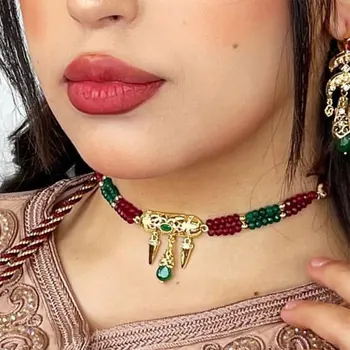 Sunspicems-女性のためのarabicチョーカーネックレス,ハンドビーズ,ロングフック,ゴールドカラー,モーコウェディングジュエリー,エレガント