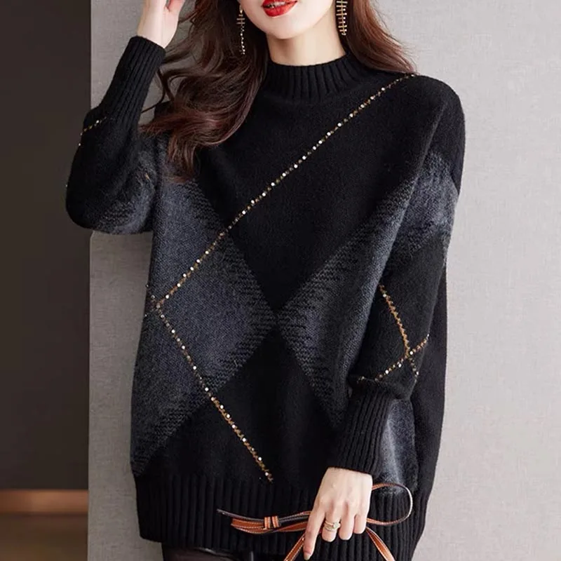 

Autumn Winter Fashion Chic Comfortable Soft Wool Pullovers Office Lady Daily Loose Warm Knit Sweaters Women Vintage Thick Tops