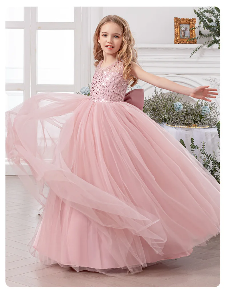 Mädchen glitzerndes Tüll-Puffärmel-Vintage-Kleid, Prinzessin, Hochzeit, Brautjungfer, Party, Urlaub
