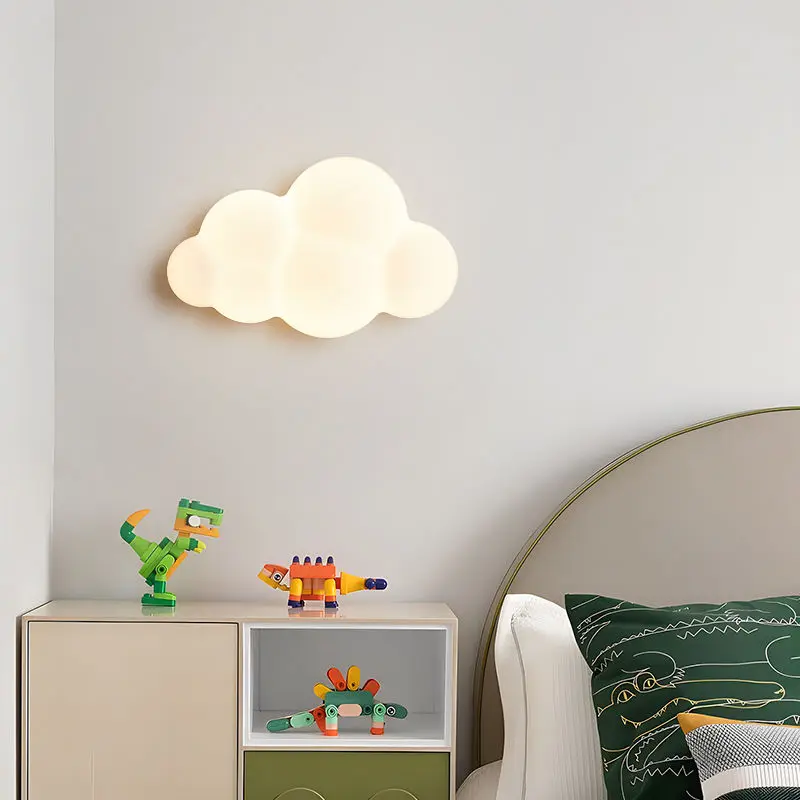 Lámparas de pared de nube blanca para habitación de niños, luces de pared de cabecera para dormitorio con forma de estrella, iluminación para niños