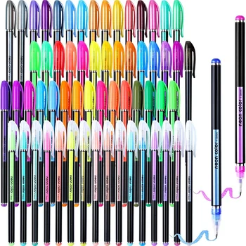 60Pcs Gel Pen Set - Glitter, Metallic, Neon & Pastel Water-Based Pens for Writing, Drawing & Journaling Art Supplies