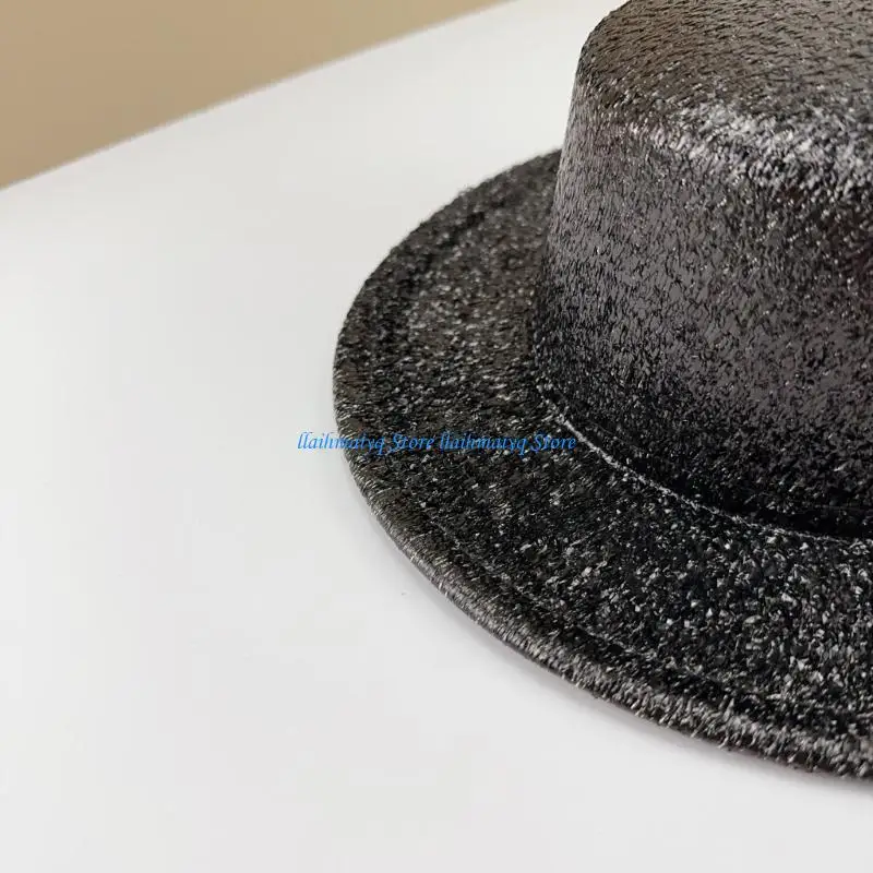 

573B Gleaming Top Hat Hat Sparkly Panama Hat Glitter Top Hat for Music Festivals Rapper Panama Hat Victorian Hat