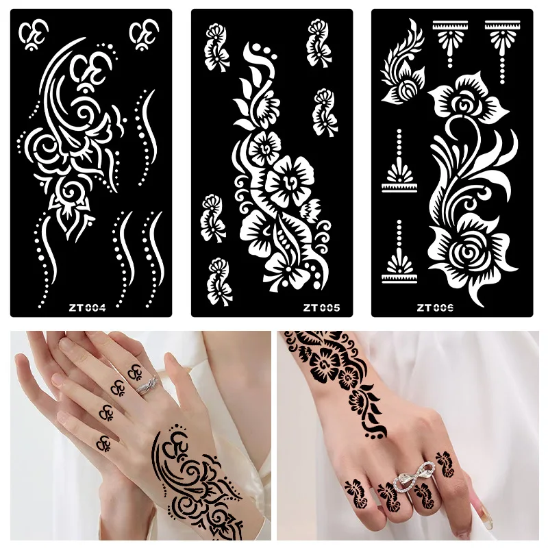 6styles Tattoo Stencil Set Reusable Indian Henna Pattern Tattoo Templates Kit for Creative Body Art Parties Special Occasions view 4