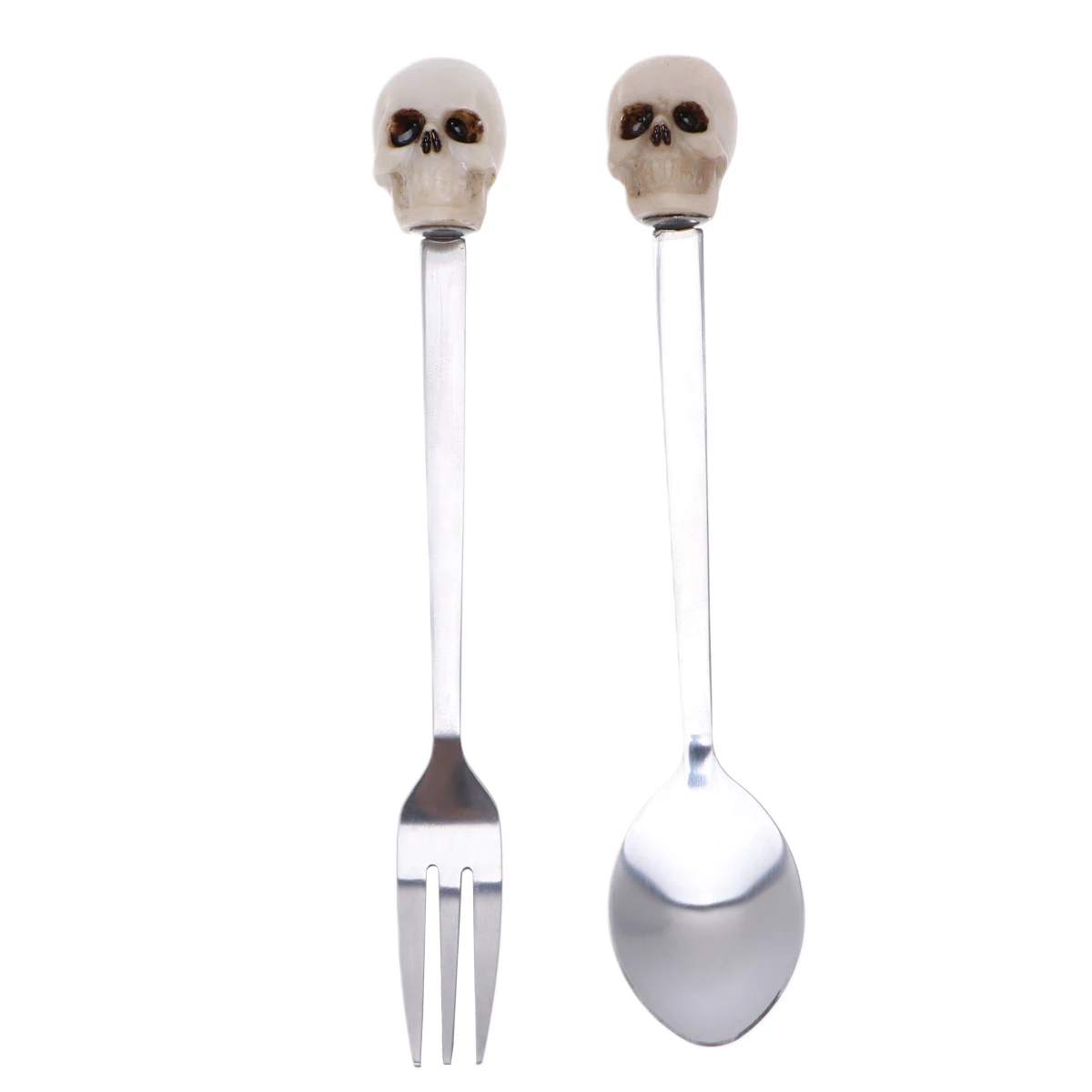 

Serving Utensils Stainless Steel Cutlery Set Small Spoon Dessert Fork Coffee Tea Skull