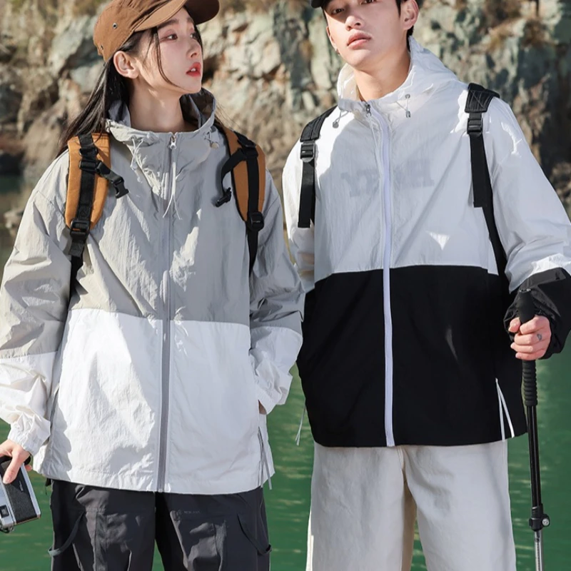 Outdoor UPF50+ Sun-Protective Jackets Women Men Hiking Camping Patchwork Sunscreen Coat Running Thin Skin Jacket Men Clothing