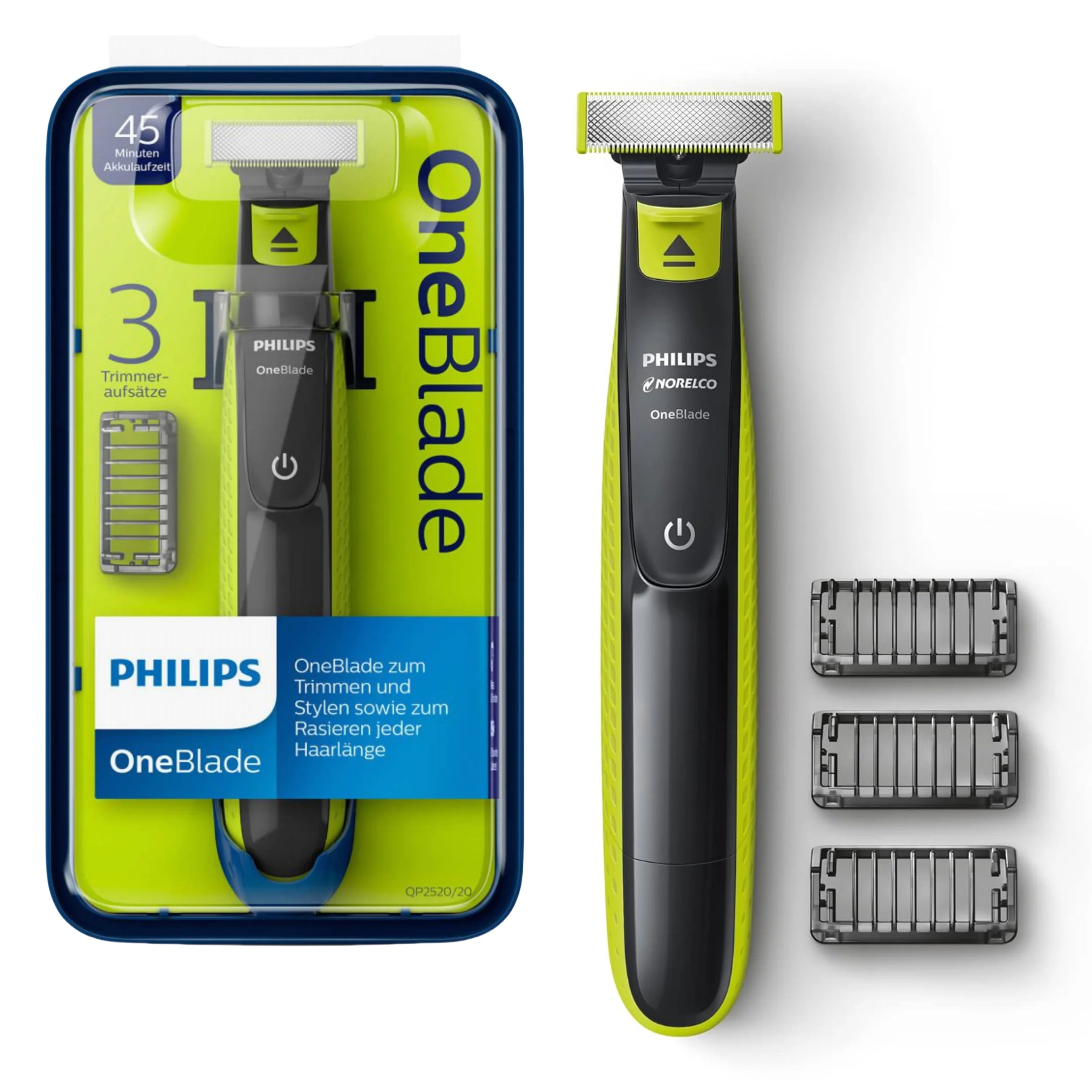 Philips Norelco One Blade QP2520/70، رطب/جاف مع 3 قادين، حتى 45 دقيقة من وقت الاستخدام #1