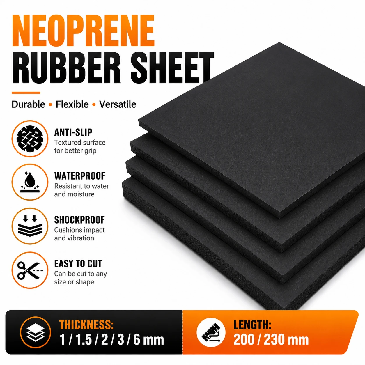 1-4Pcs Neoprene Rubber Sheet Solids Non-Slip Waterproof Mat for DIY Gasket Sealing Cushion Floor Protection Craft