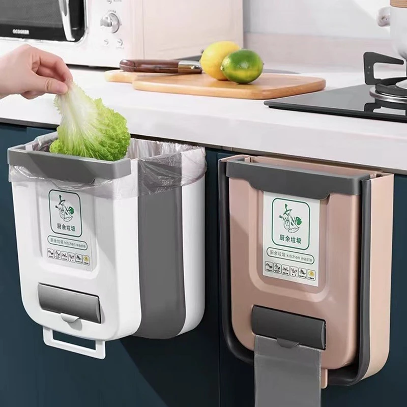 Kitchen Wall-mounted Trash Can Foldable Cabinet Door Hanging Trash Can Kitchen Waste Storage Bin Bathroom Trash Can