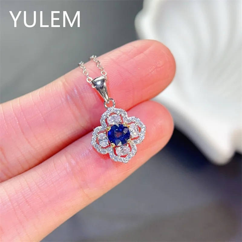 YULEM  Natural Sapphire Pendant S925 Pure Silver Fashion Jewelry Blue Color Gem Chic Lady Fine Jewelry