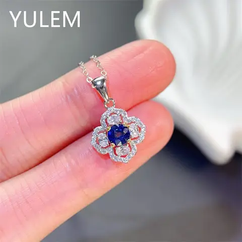 YULEM  Natural Sapphire Pendant S925 Pure Silver Fashion Jewelry Blue Color Gem Chic Lady Fine Jewelry