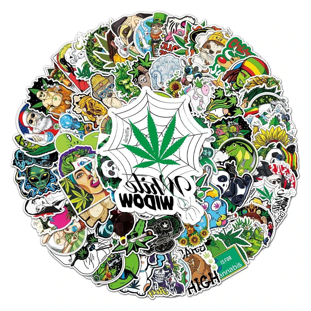 10/30/50/100pcs Weed Green Leaves Cartoon Stickers Cool Smoking Decal DIY Laptop Guitar Helmet Funny Characters Graffiti Sticker - view 2
