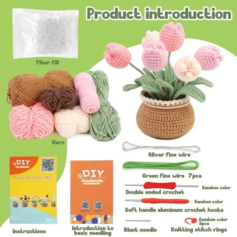 LMDZ Crochet Kit for Beginners Tulip Crochet Kit Starter Kit for Complete Adults Knitting Kit with Step-by-Step Video Tutorials