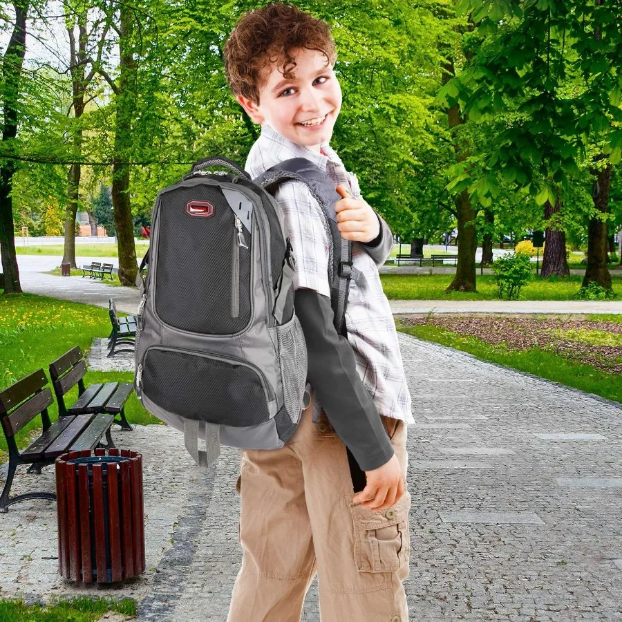 Mochila escolar unisex, bolso de hombro de viaje informal con correas ajustables, bolsa para botella de agua dual