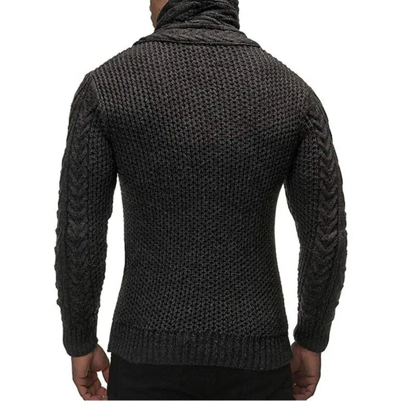 New Winter Men\'s High-neck Sweater Knitted Thick Wool Button Top Retro Slim Fit Clothing Personality Korean Fashion Men\'s Wear