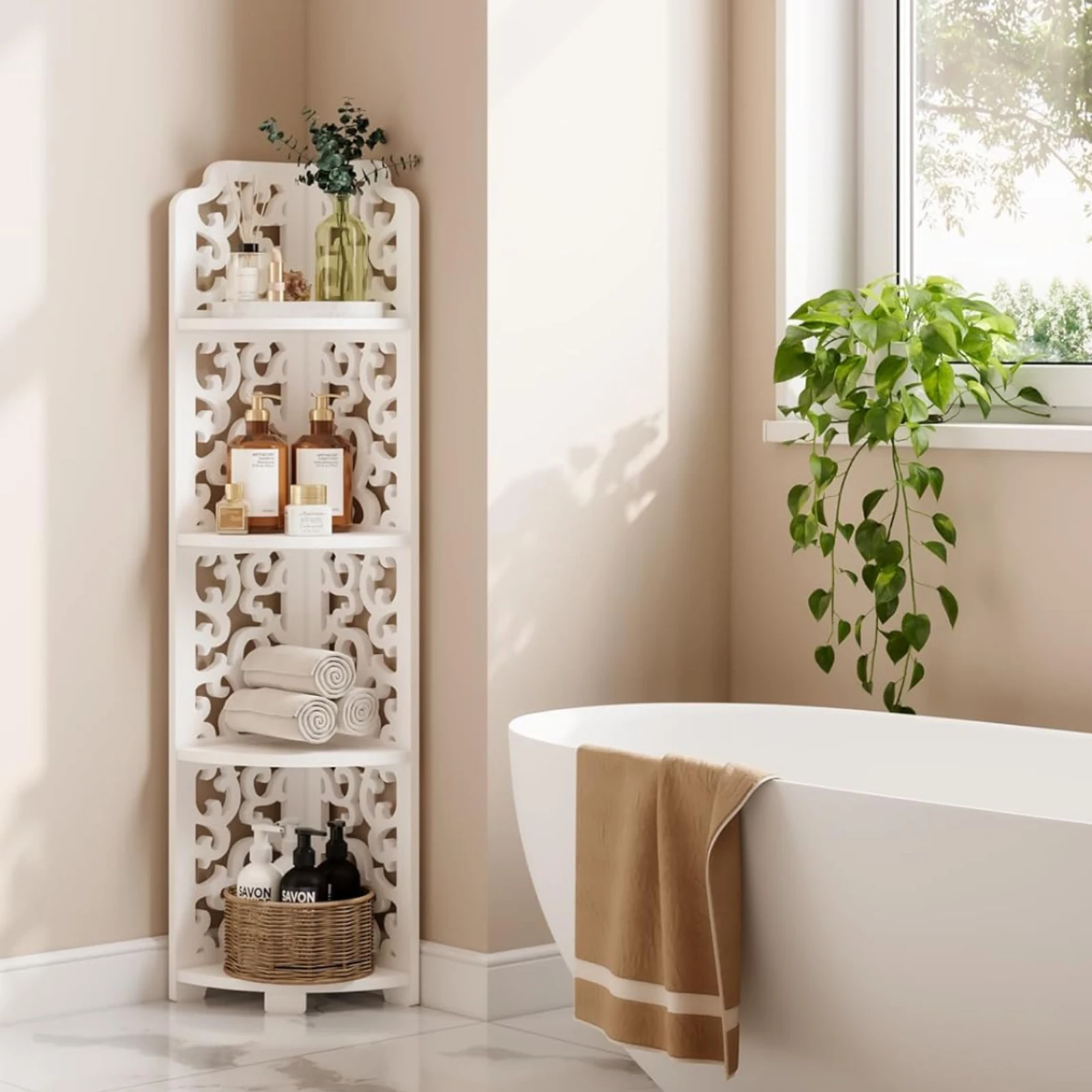 أثاث رف زاوية قائم بذاته، وحدة أرفف تخزين أرضية للحمام، رف كتب لديكور غرفة النوم، حامل نباتات لغرفة المعيشة