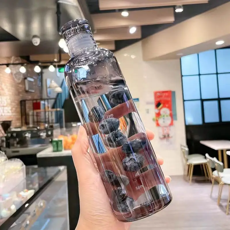 Creative ขวดน้ำพลาสติกที่มีเครื่องหมายเวลากีฬาน้ำขวด Reusable ถ้วยน้ำหยด-แบบพกพาดื่ม