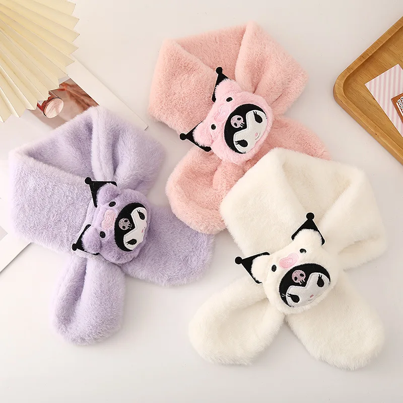 

New Sanrio kuromi scarf autumn and winter models cute cartoon men and girls warm thickened plush children's scarf
