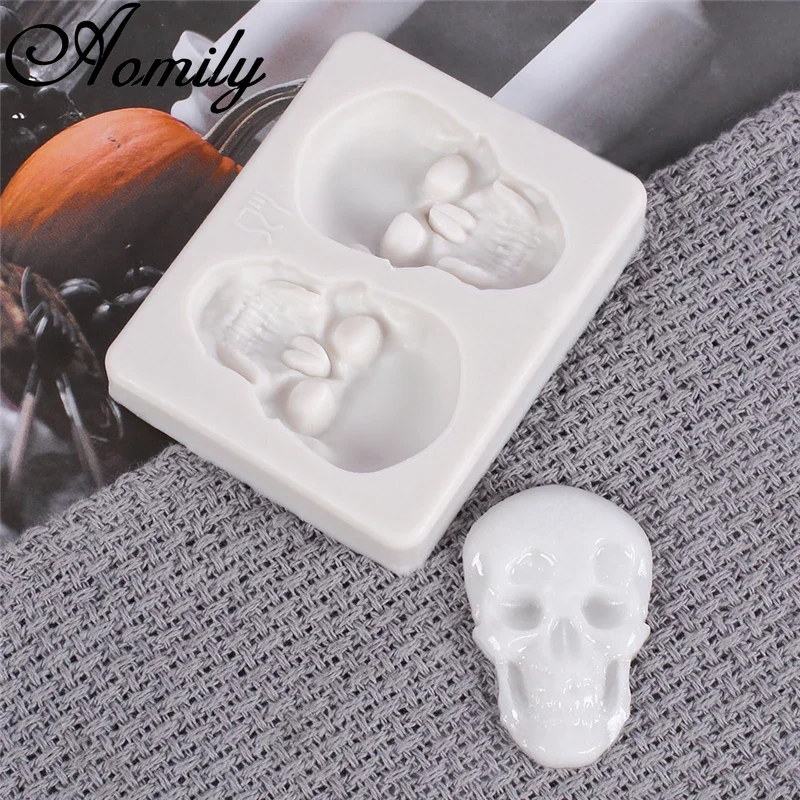 Aomily Skull Shaped Silicone Molds Tricky Halloween DIY Handmade Fondant Cake Mold Sugar Craft Chocolate Moulds Tools Cake Decor