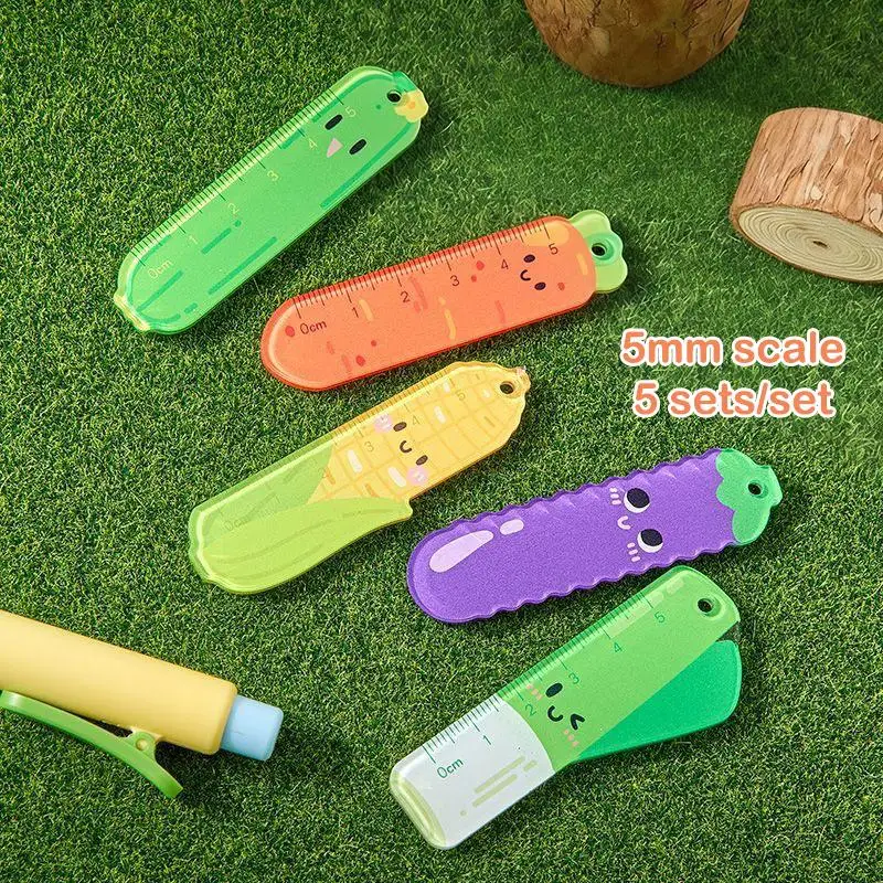 

[G] 5Pcs Cute Cartoon Palm Ruler Mini Straight Ruler Student Pocket Stationery Portable Measuring Tool School Office Supplies