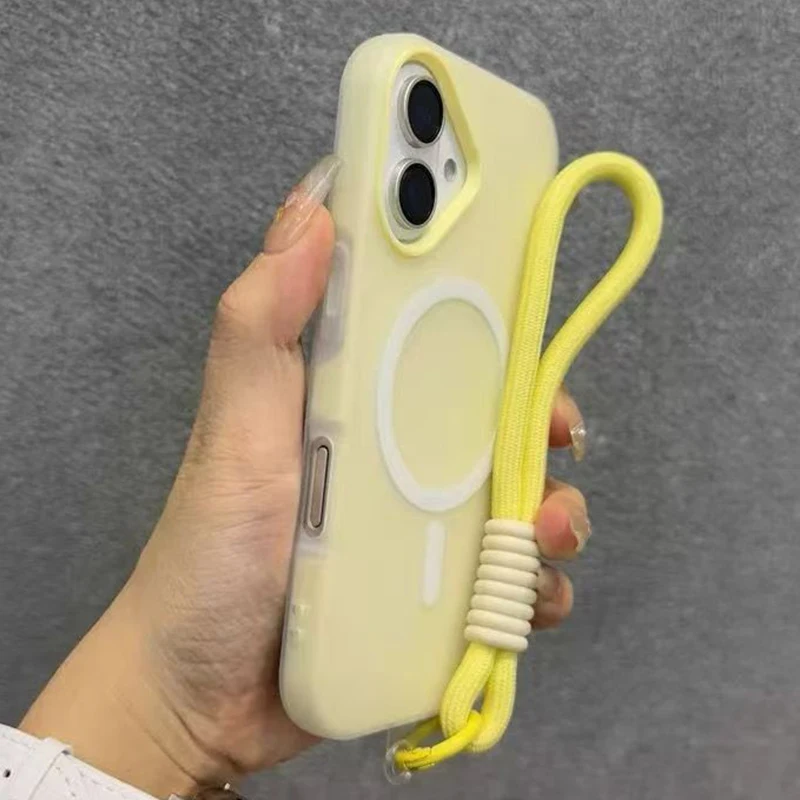 for Magsafe Candy Contrast Lanyard Magneti Case for iPhone 18 17 16 15 Pro Max 14 Plus 11 12 13 Air Hand Wrist Strap Matte Cover