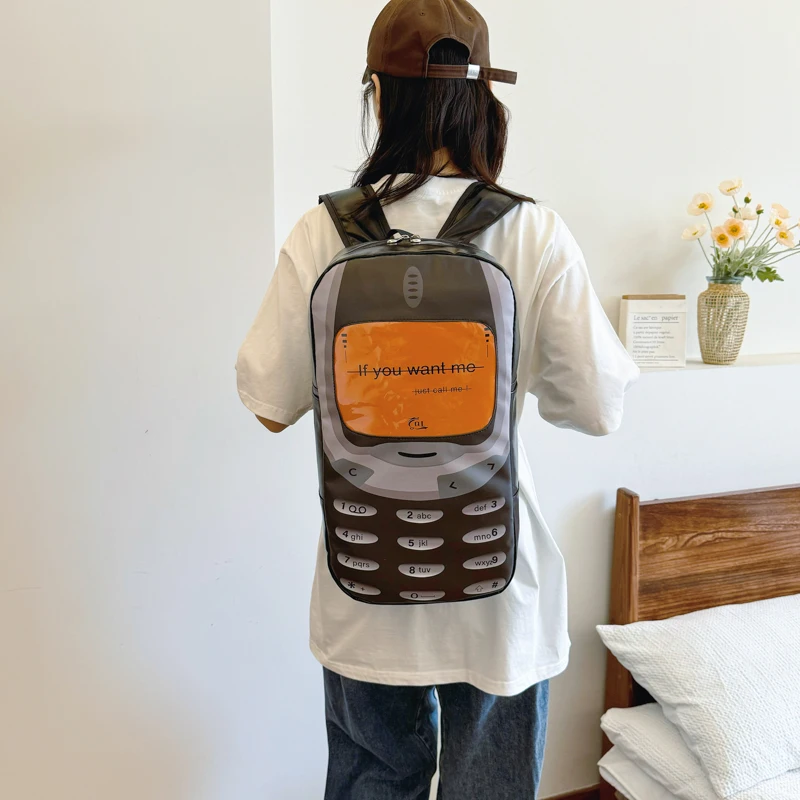 حقيبة ظهر للسفر مبتكرة على شكل هاتف محمول، سعة كبيرة من البولي يوريثان، حقيبة ظهر عصرية للطلاب، حزام قابل للتعديل للرجال والنساء والأولاد والبنات #6