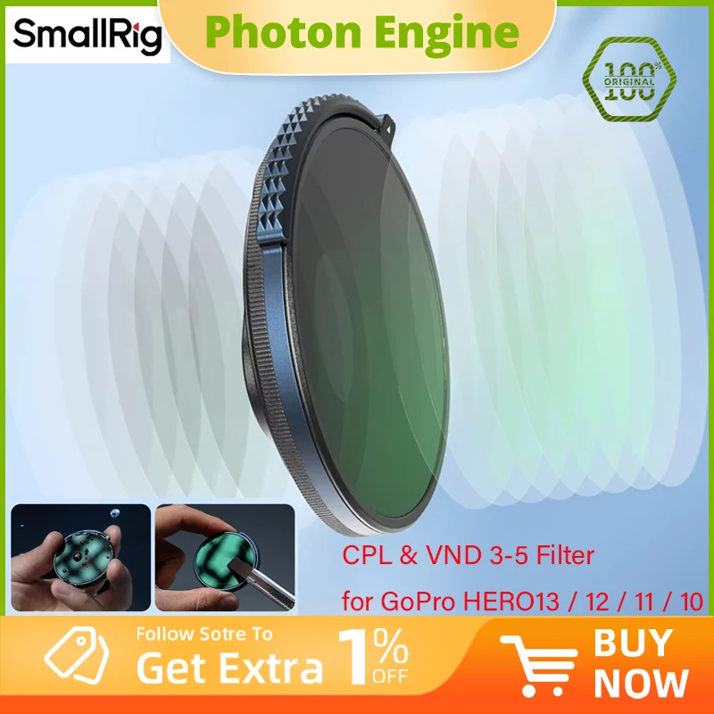 

SmallRig 2-in-1 CPL & VND 3-5 Filter for GoPro HERO13 / 12 / 11 / 10 Combines CPL and VND 3-5 Stops for Versatile Use 4942