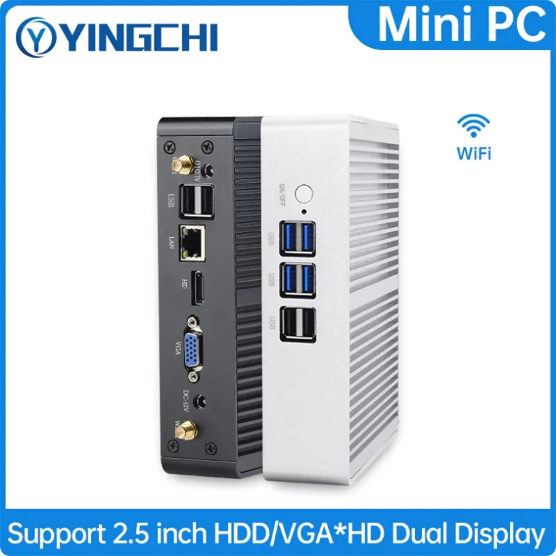 YINGCHI Mini PC Intel i3 4005U/5005U  i5 4200U/5200U Home Office Desktop Fanless Computer HD and VGA Dual Display