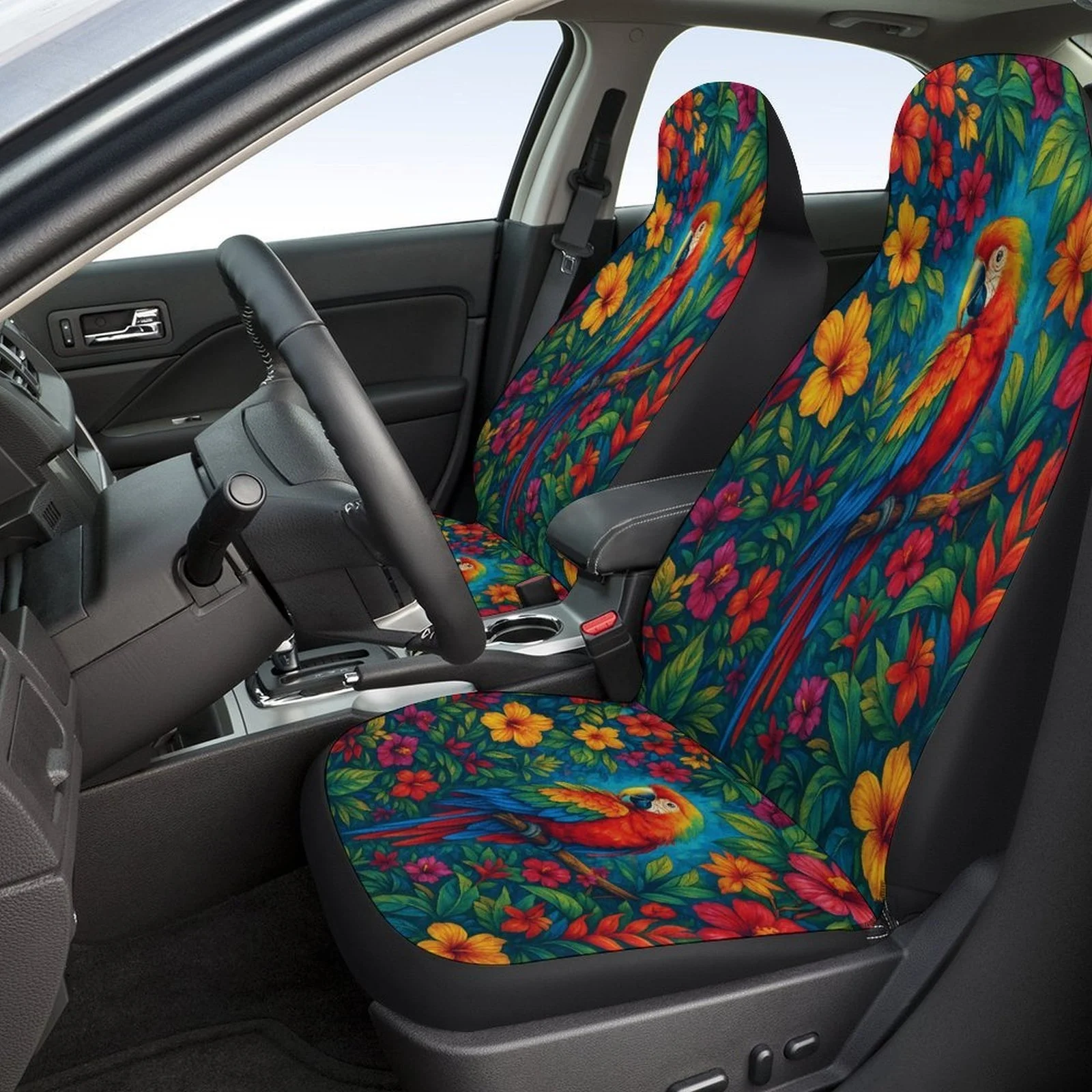 Tropical Parrot Garden Designed Car Seat Cover Set For Most Cars, Trendy Novelty High-quality Car Seat Protector Covers Full Set
