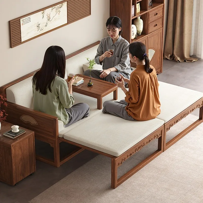 

New Chinese full solid wood arhat bed old elm pull-out small sofa bed Zen sleeping couch bed